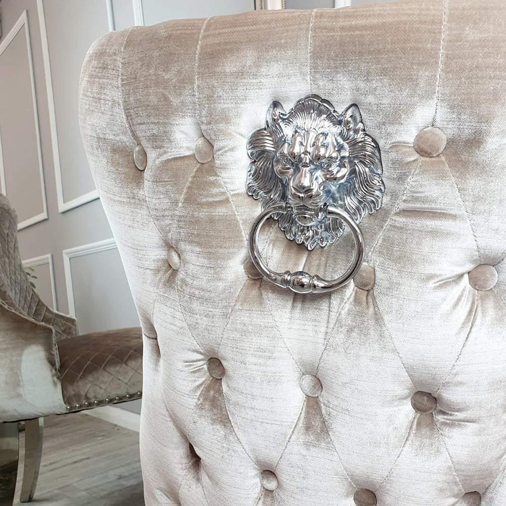 Louis 130cm Round Pandora Bronze Marble Chrome Dining Table And Valente Shimmer Lion Dining Chairs - Belmont Interiors