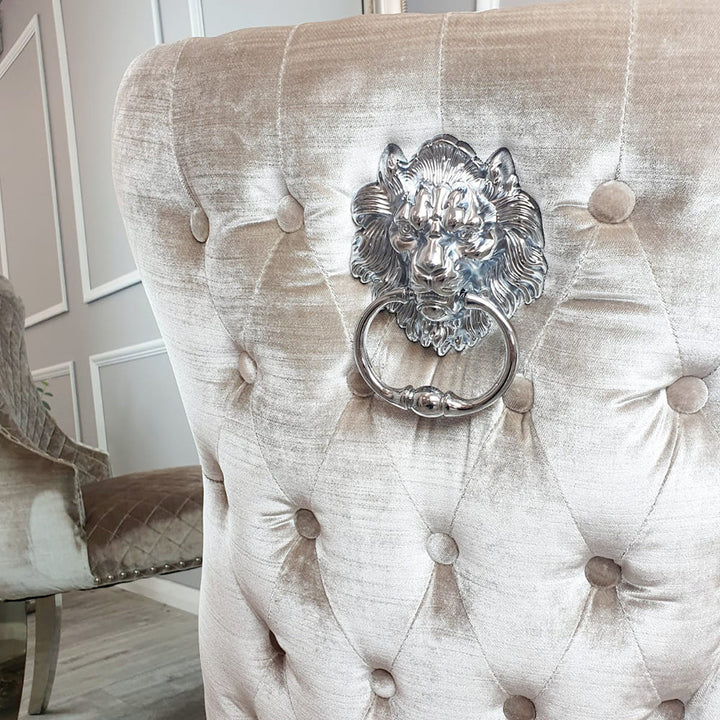Louis 130cm Round Pandora Bronze Marble Chrome Dining Table And Valente Shimmer Lion Dining Chairs - Belmont Interiors
