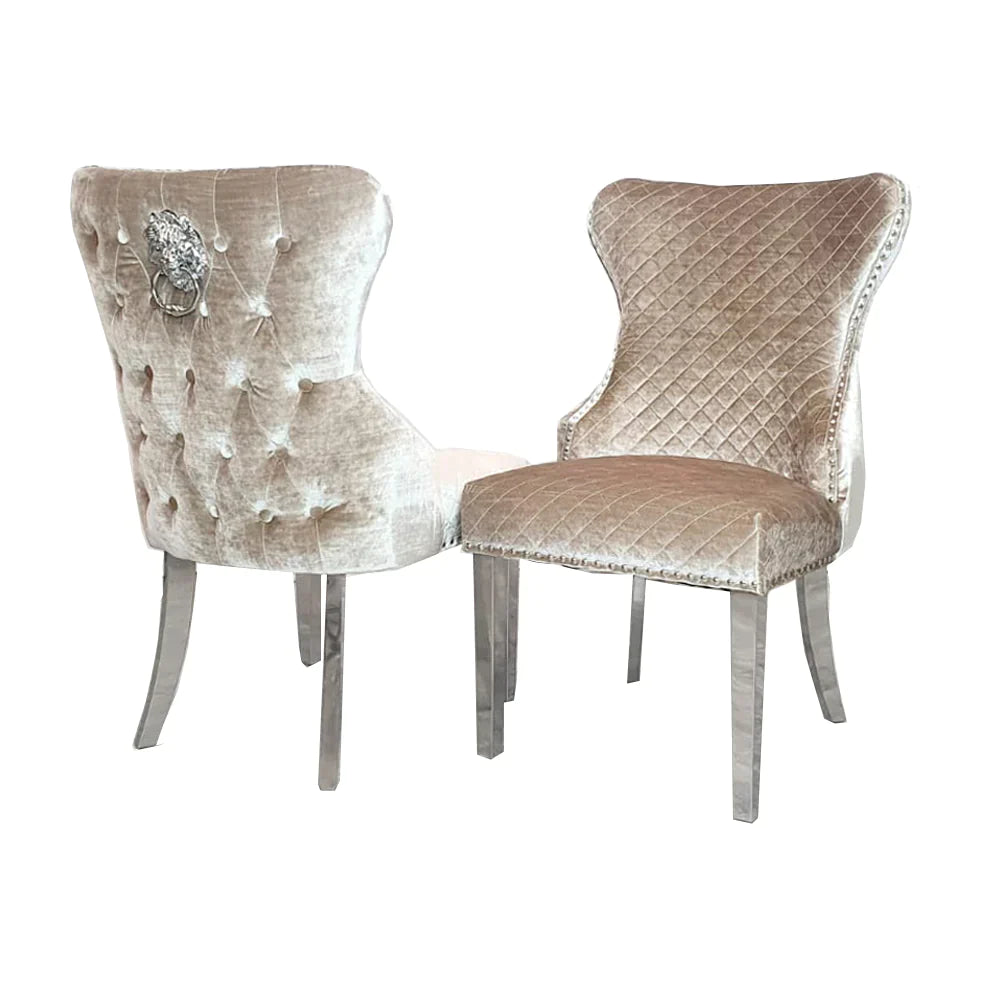 Louis 130cm Round Pandora Bronze Marble Chrome Dining Table And Valente Shimmer Lion Dining Chairs - Belmont Interiors