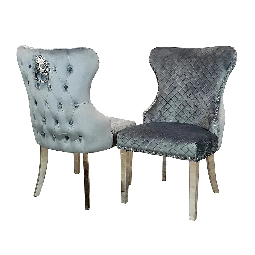 Louis 130cm Round Pandora Bronze Marble Chrome Dining Table And Valente Shimmer Lion Dining Chairs - Belmont Interiors