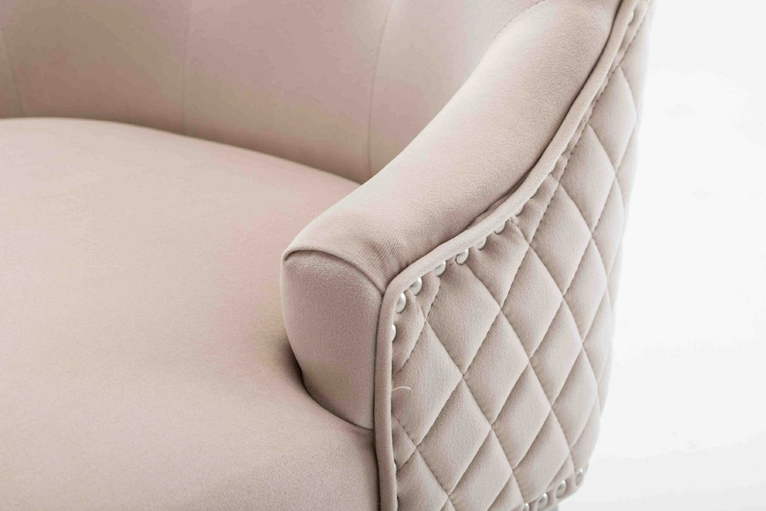 Portland, Cream, French Velvet, Ring Knocker, Quilted Back Dining Chair With Chrome Legs - Belmont Interiors