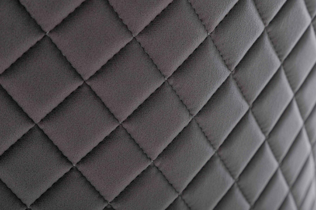 Portland,Grey, French Velvet, Ring Knocker, Quilted Back Dining Chair With Chrome Legs - Belmont Interiors