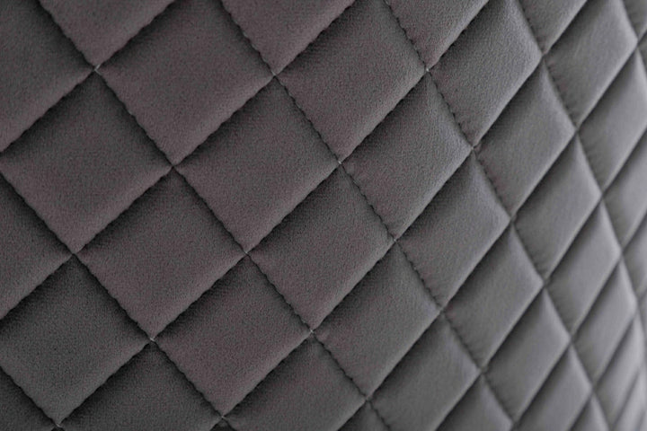 Portland,Grey, French Velvet, Ring Knocker, Quilted Back Dining Chair With Chrome Legs - Belmont Interiors
