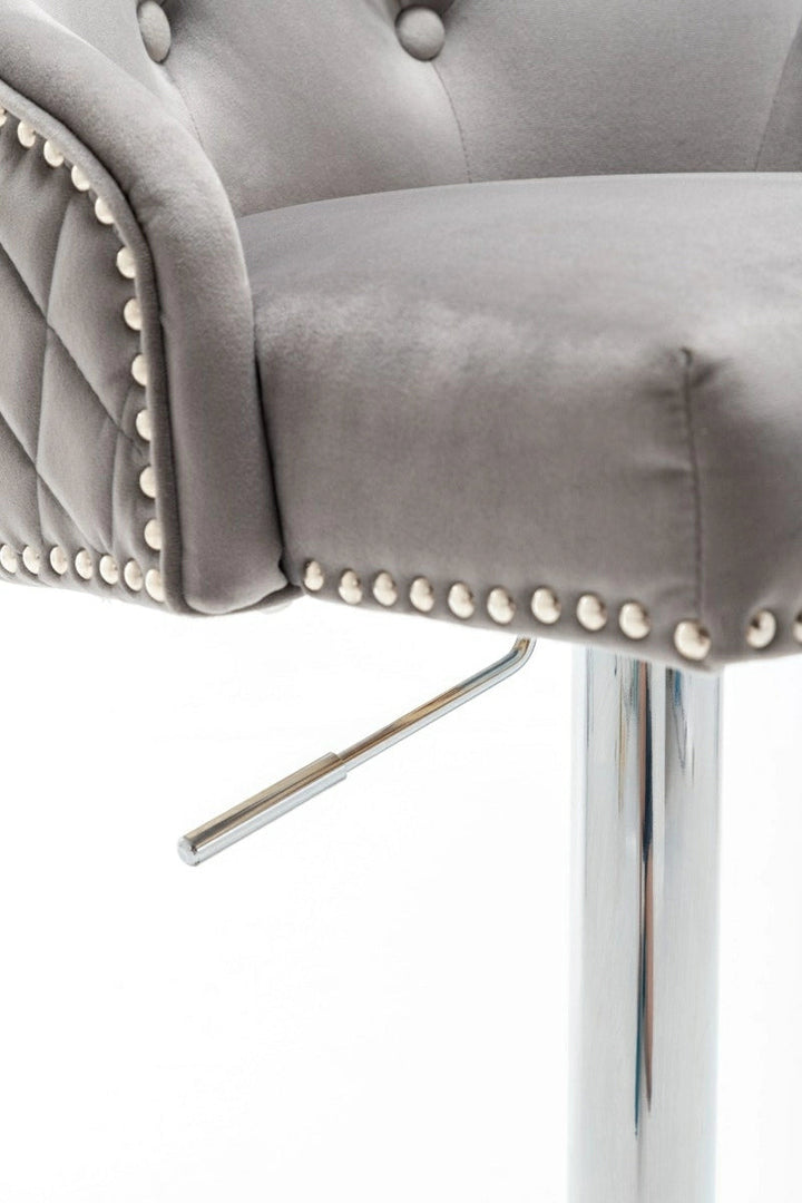 Portland, Light Grey French Velvet, Ring Knocker Quilted Back Bar Stool - Belmont Interiors