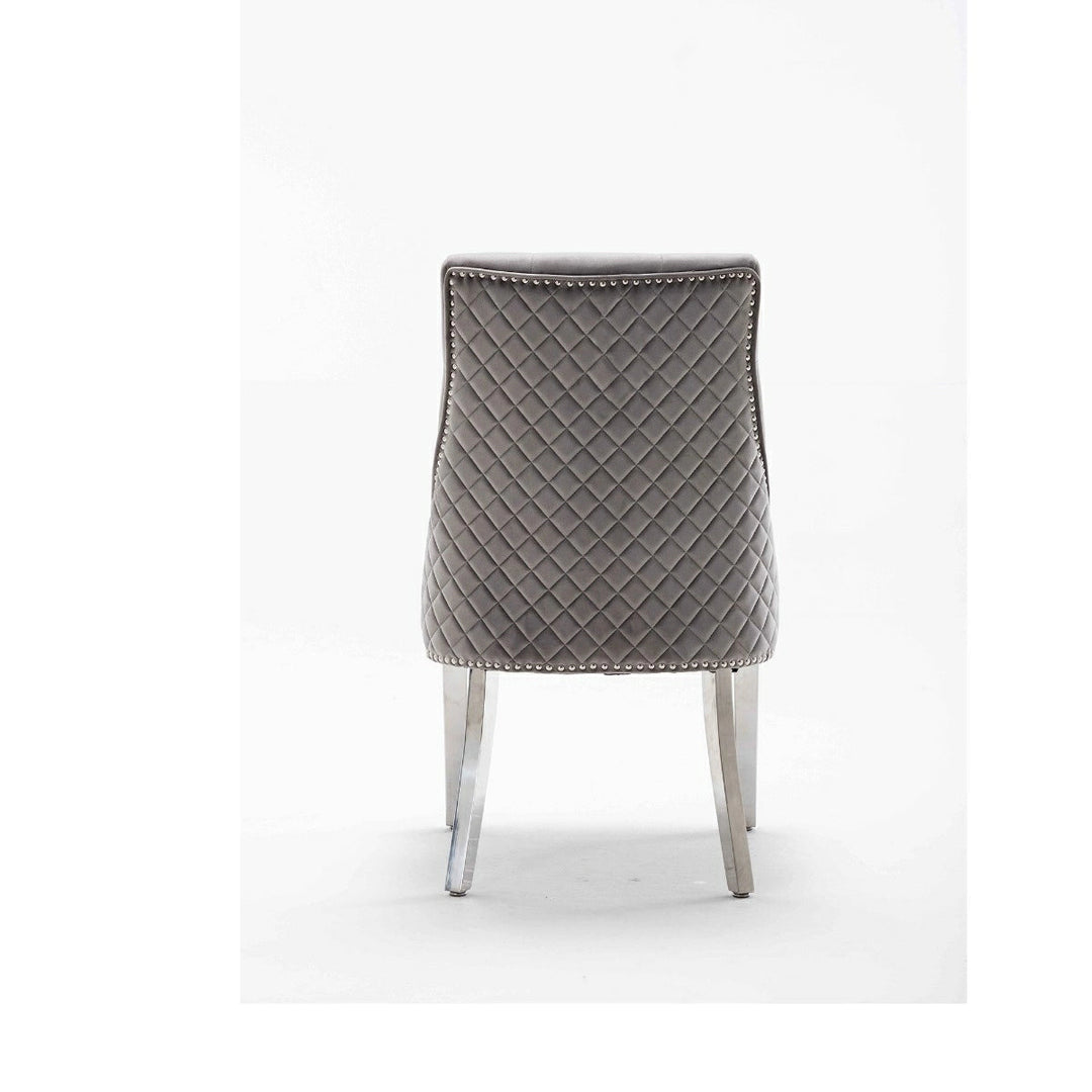 Dakota Light Grey French Velvet Quilted Back Dining Chair With Chrome Legs - Belmont Interiors