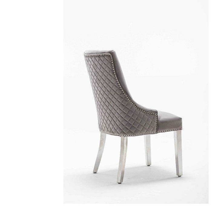 Dakota Light Grey French Velvet Quilted Back Dining Chair With Chrome Legs - Belmont Interiors