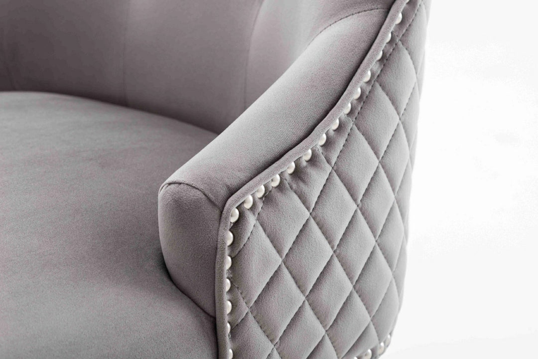 Dakota Light Grey French Velvet Quilted Back Dining Chair With Chrome Legs - Belmont Interiors
