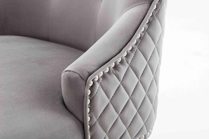 Dakota Light Grey French Velvet Quilted Back Dining Chair With Chrome Legs - Belmont Interiors