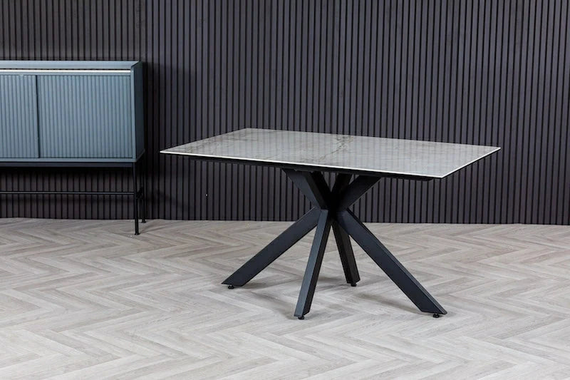 Nova 140cm Grey/Gold Ceramic Marble Dining Table - Belmont Interiors