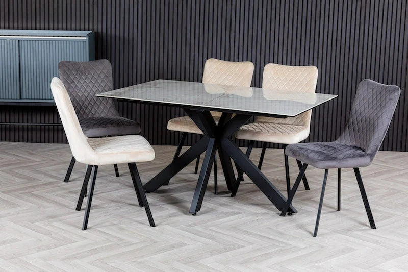 Nova 140cm Grey/Gold Ceramic Marble Dining Table - Belmont Interiors