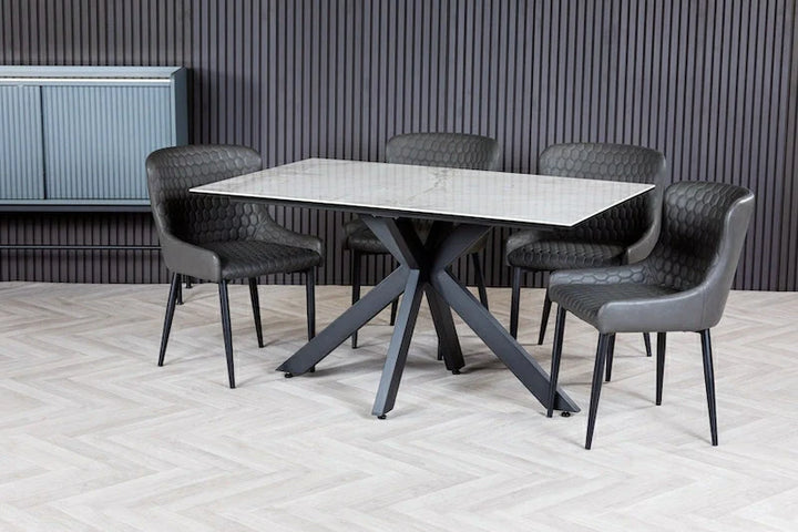 Nova 140cm Grey/Gold Ceramic Marble Dining Table - Belmont Interiors