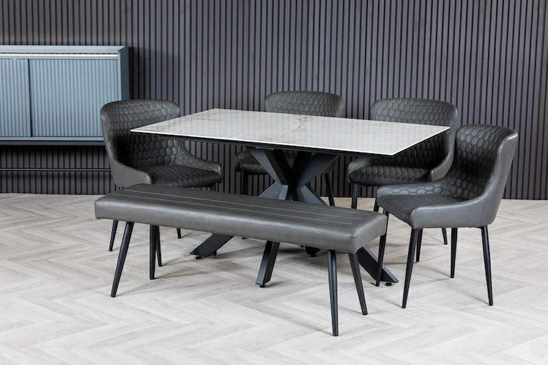 Nova 140cm Grey/Gold Ceramic Marble Dining Table - Belmont Interiors