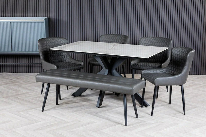 Nova 140cm Grey/Gold Ceramic Marble Dining Table - Belmont Interiors
