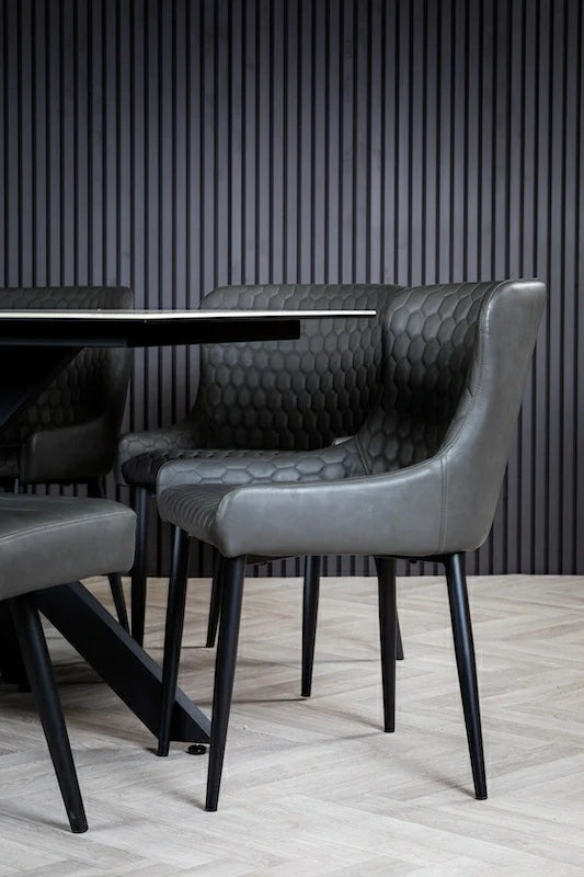 Nova 140cm Grey/Gold Ceramic Marble Dining Table - Belmont Interiors