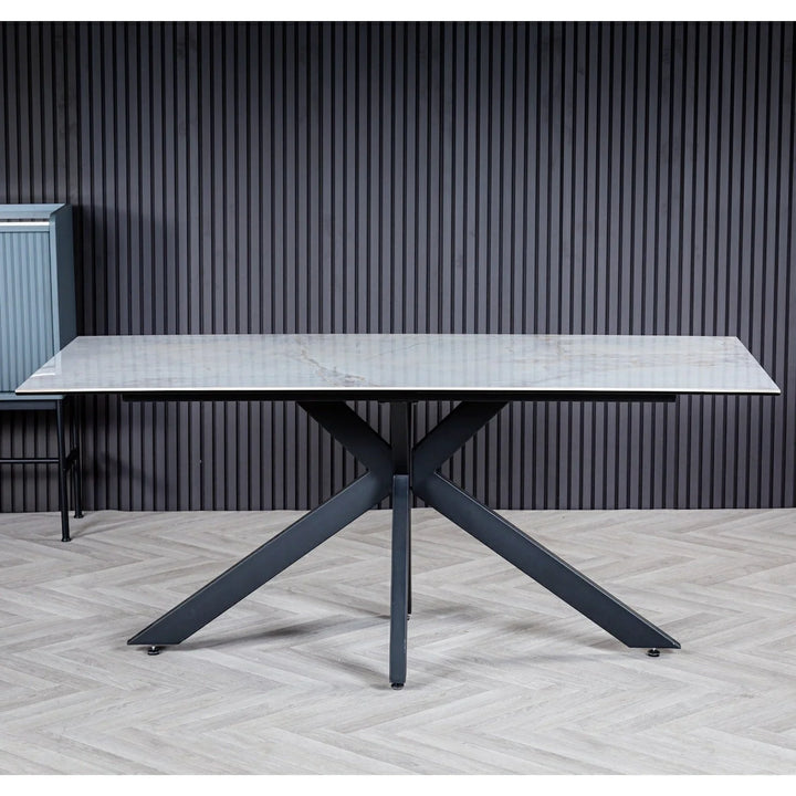 Nova 180cm Grey/Gold Ceramic Marble Dining Table - Belmont Interiors