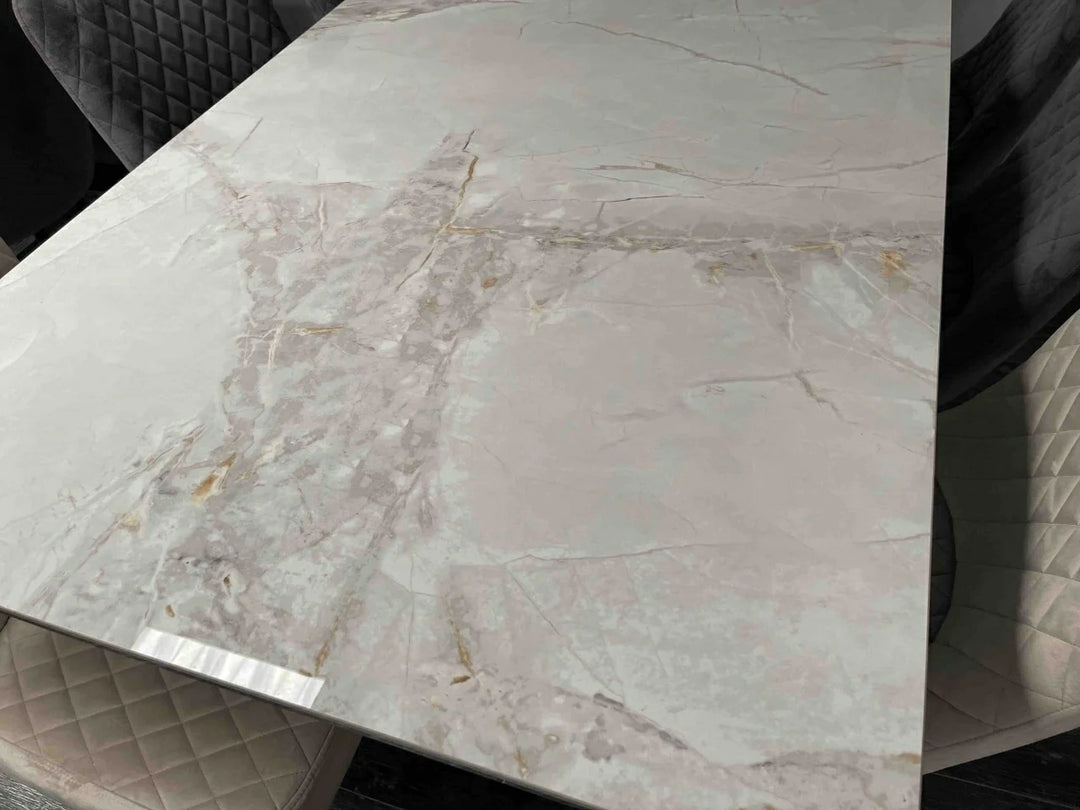 Nova 180cm Grey/Gold Ceramic Marble Dining Table - Belmont Interiors