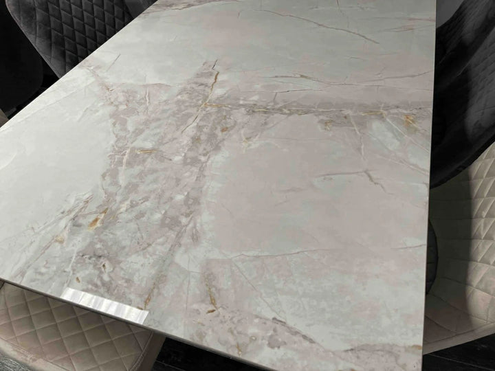 Nova 180cm Grey/Gold Ceramic Marble Dining Table - Belmont Interiors