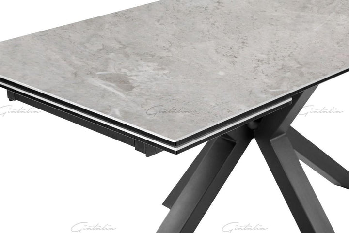 Phoenix 160-240cm White Ceramic Marble Extending Table + Grey Velvet Swivel Dining Chairs - Belmont Interiors