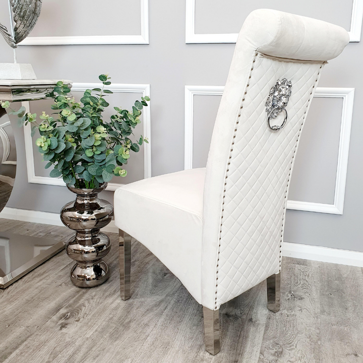 Louis 160cm Grey Marble Dining Table + Lucy Lion Slim Knocker Plush Velvet Chairs In 4 Colours - Belmont Interiors