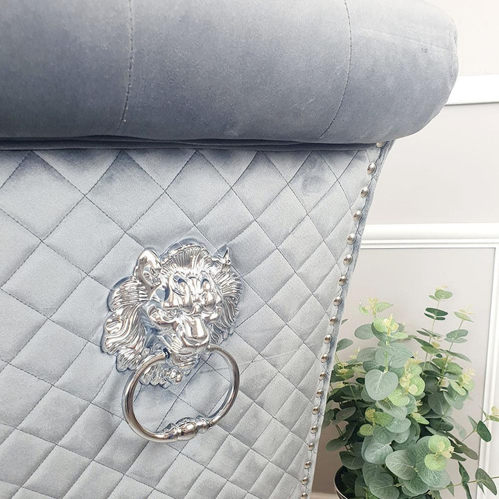 Louis 160cm Grey Marble Dining Table + Lucy Lion Slim Knocker Plush Velvet Chairs In 4 Colours - Belmont Interiors
