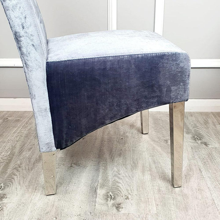 Louis 160cm Grey Marble Dining Table + Lucy Lion Slim Knocker Plush Velvet Chairs In 4 Colours - Belmont Interiors