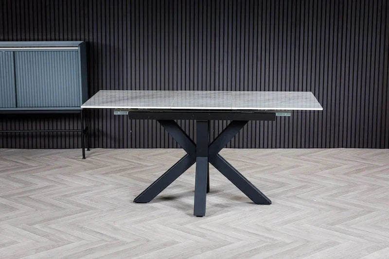 Nova 140-180cm Grey/White Ceramic Marble Centre Extending Dining Table - Belmont Interiors