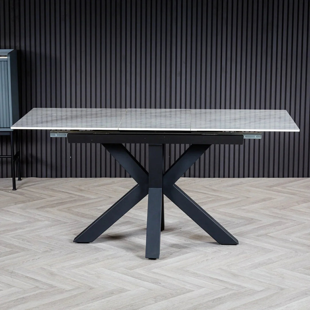 Nova 140-180cm Grey/White Ceramic Marble Centre Extending Dining Table - Belmont Interiors