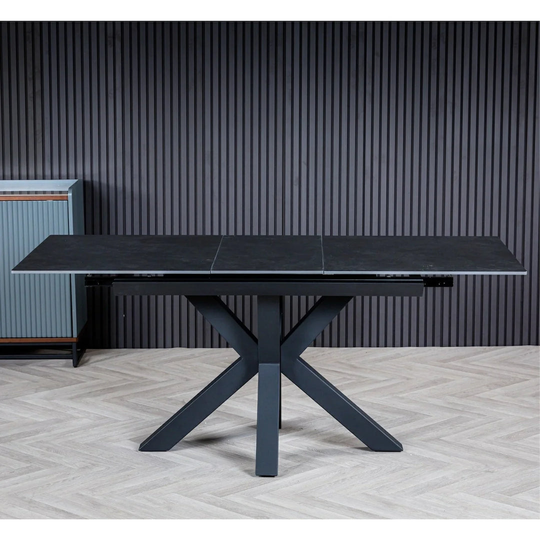 Nova 120-160cm Dark Grey Ceramic Marble Centre Extending Dining Table - Belmont Interiors
