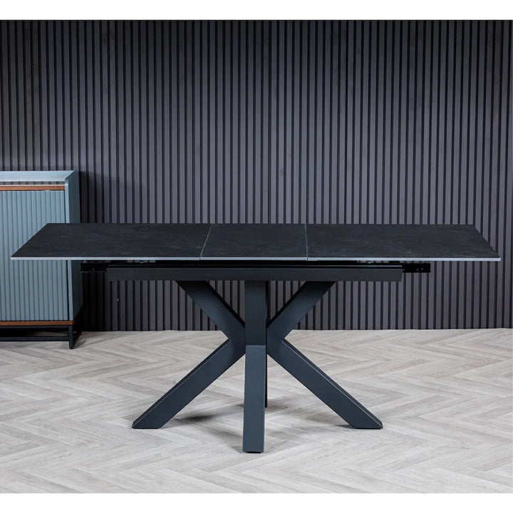 Nova 140-180cm Dark Grey Ceramic Marble Centre Extending Dining Table - Belmont Interiors