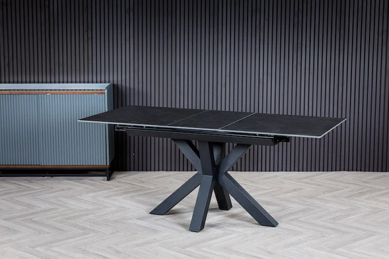 Nova 120-160cm Dark Grey Ceramic Marble Centre Extending Dining Table - Belmont Interiors