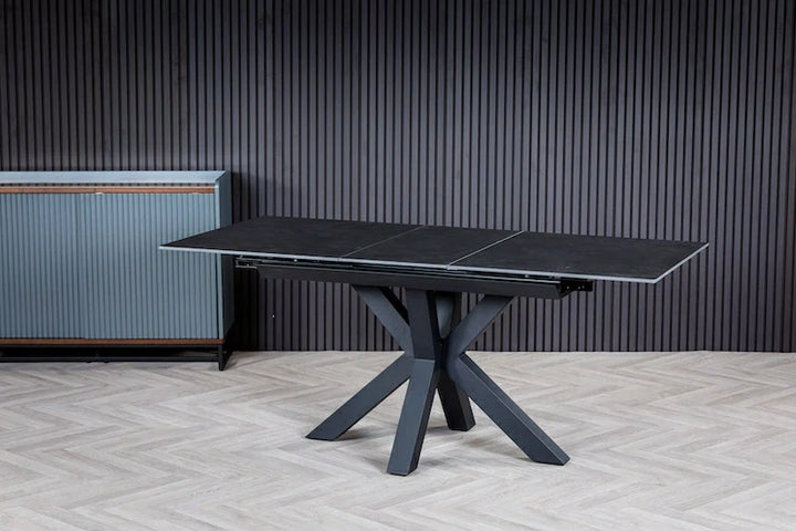 Nova 120-160cm Dark Grey Ceramic Marble Centre Extending Dining Table - Belmont Interiors