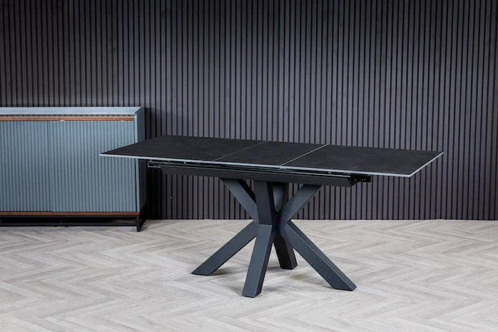 Nova 140-180cm Dark Grey Ceramic Marble Centre Extending Dining Table - Belmont Interiors