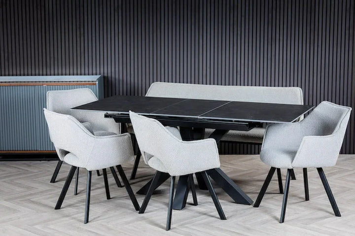 Nova 140-180cm Dark Grey Ceramic Marble Centre Extending Dining Table - Belmont Interiors