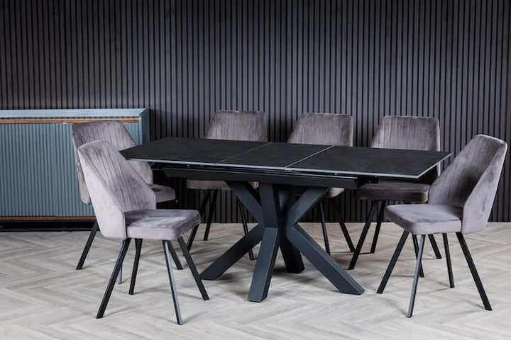 Nova 140-180cm Dark Grey Ceramic Marble Centre Extending Dining Table - Belmont Interiors