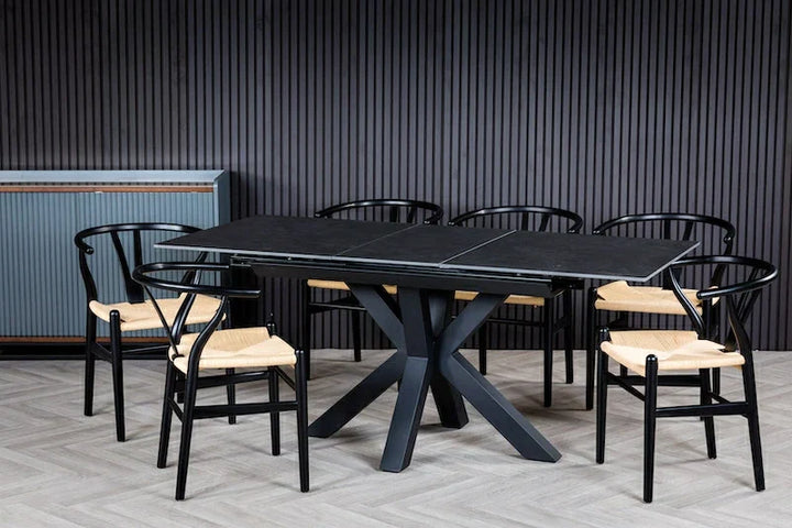 Nova 140-180cm Dark Grey Ceramic Marble Centre Extending Dining Table - Belmont Interiors