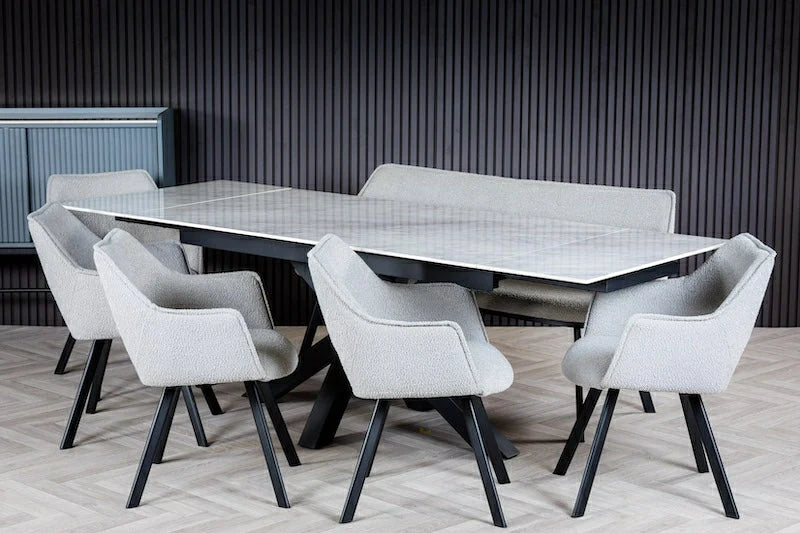 Nova 160-240cm Grey/White Ceramic Marble Side Extending Dining Table - Belmont Interiors