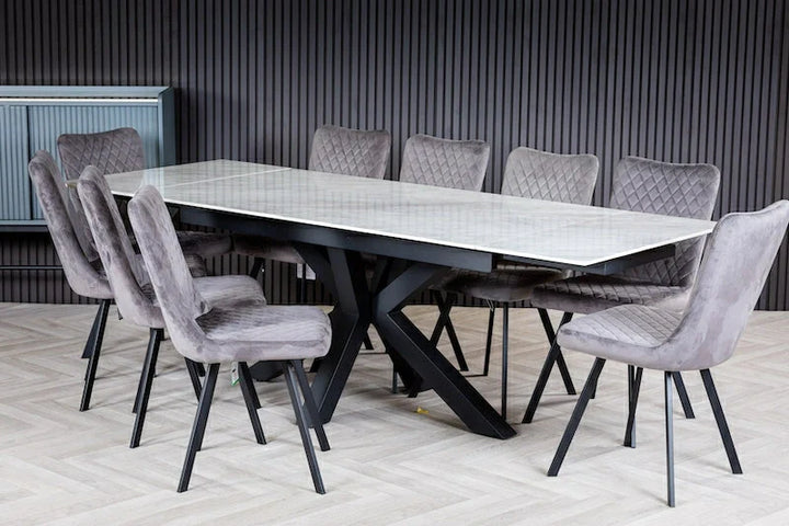 Nova 160-240cm Grey/White Ceramic Marble Side Extending Dining Table - Belmont Interiors