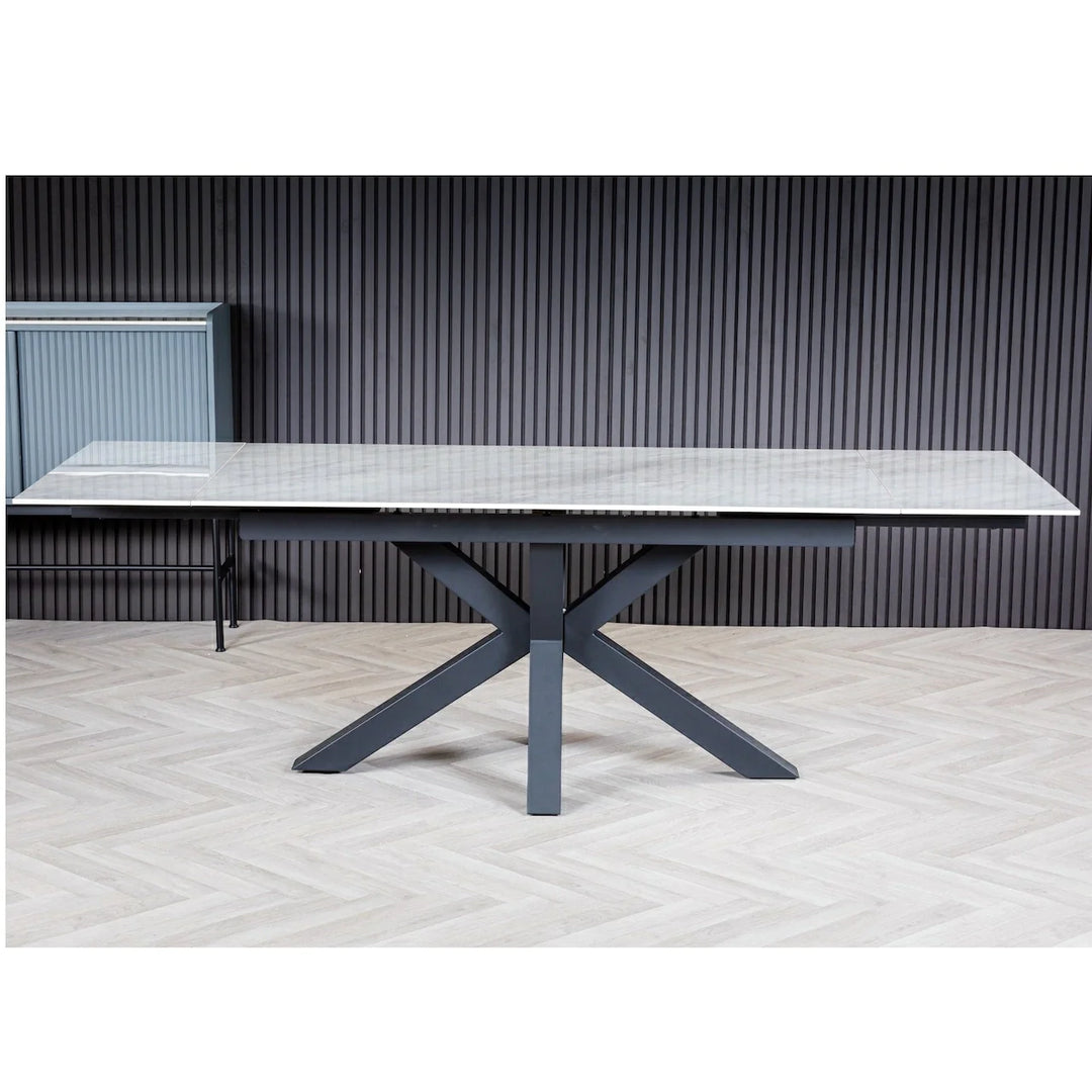 Nova 160-240cm Grey/White Ceramic Marble Side Extending Dining Table - Belmont Interiors