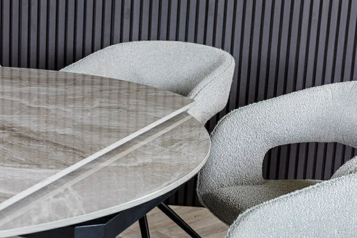 Nova 80-130cm Round Grey Polished Ceramic Marble Swivel Mechanism Extending Dining Table - Belmont Interiors
