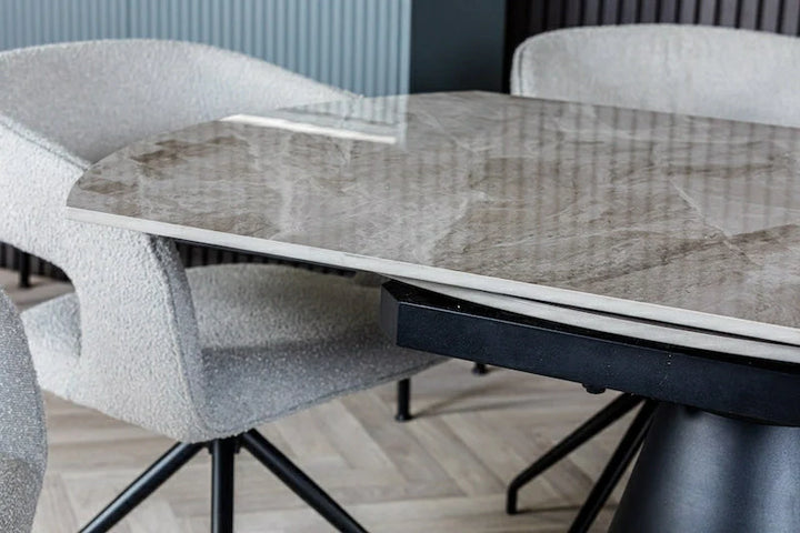 Nova 80-130cm Round Grey Polished Ceramic Marble Swivel Mechanism Extending Dining Table - Belmont Interiors