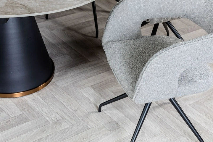 Nova 80-130cm Round Grey Polished Ceramic Marble Swivel Mechanism Extending Dining Table - Belmont Interiors