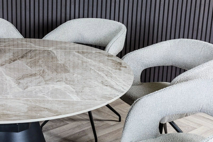 Nova 80-130cm Round Grey Polished Ceramic Marble Swivel Mechanism Extending Dining Table - Belmont Interiors