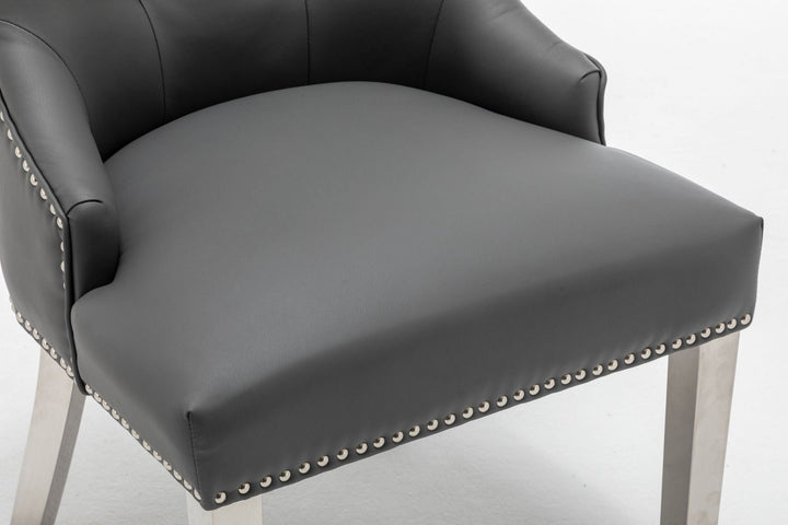 Knightsbridge Grey PU Dining Chair Faux Leather Chrome Ring Knocker - Belmont Interiors