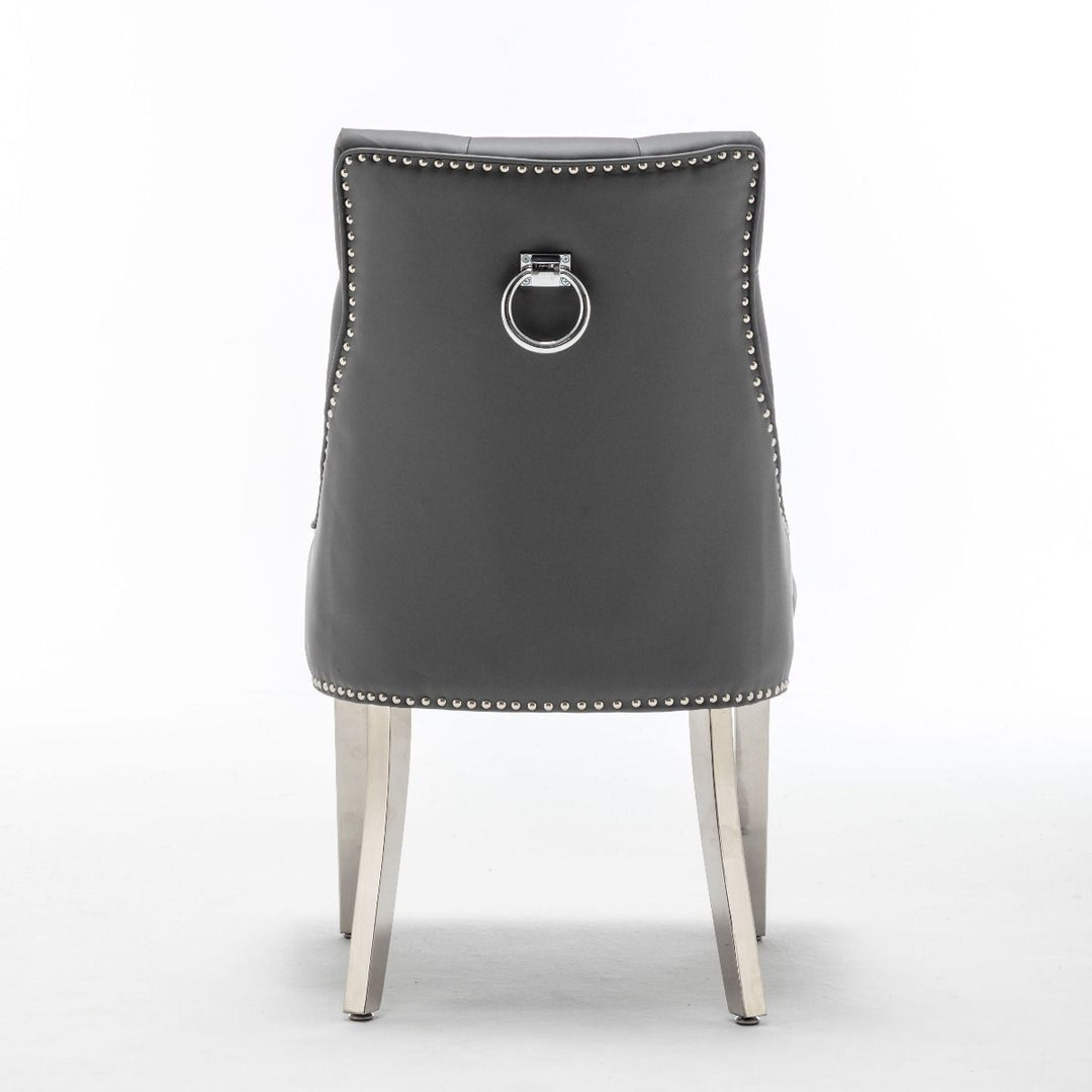 Knightsbridge Grey PU Dining Chair Faux Leather Chrome Ring Knocker - Belmont Interiors