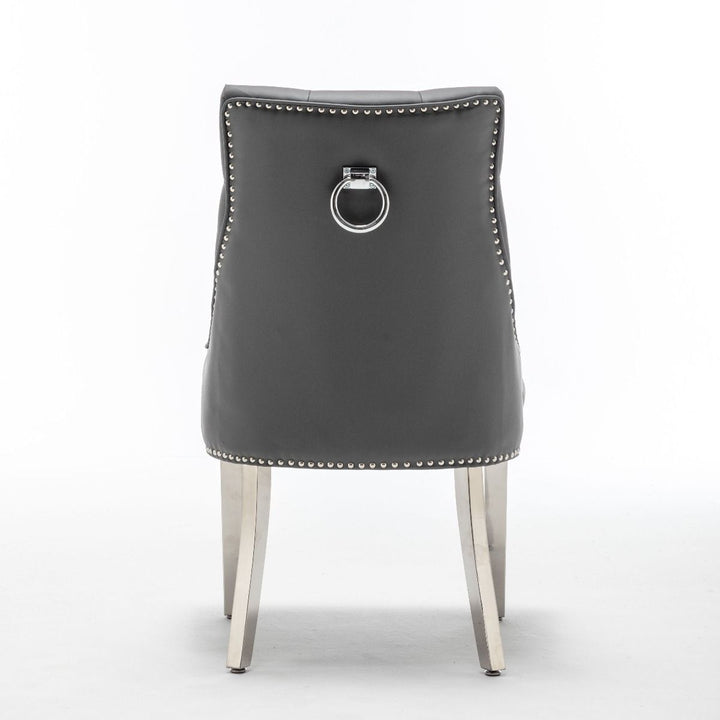 Knightsbridge Grey PU Dining Chair Faux Leather Chrome Ring Knocker - Belmont Interiors