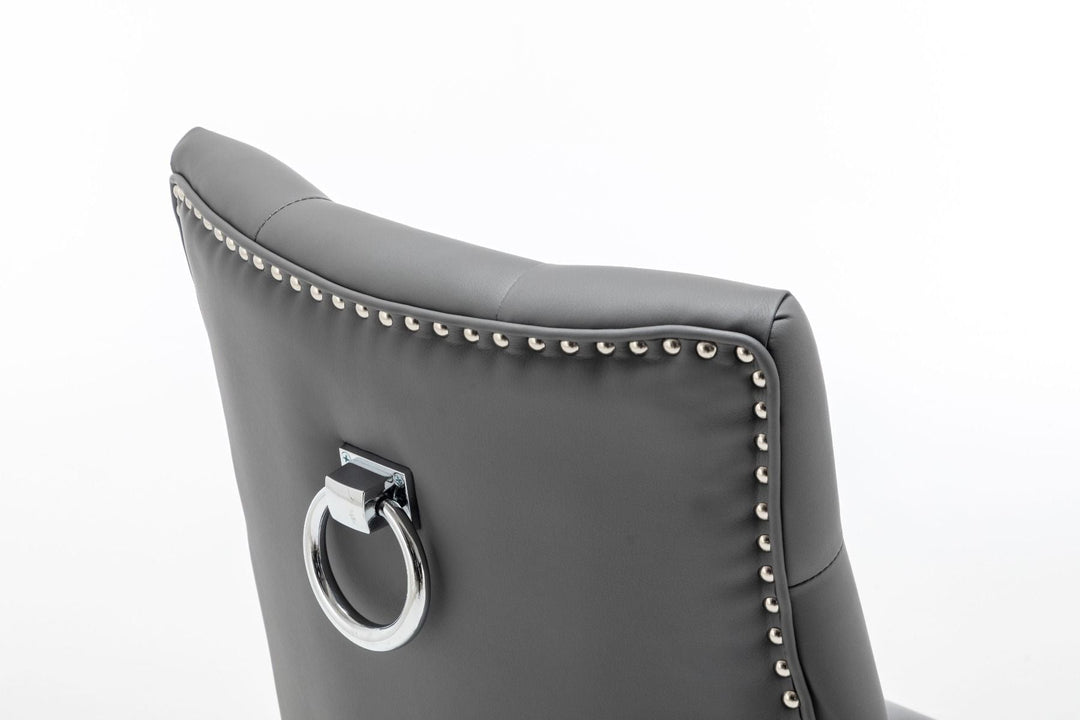 Knightsbridge Grey PU Dining Chair Faux Leather Chrome Ring Knocker - Belmont Interiors