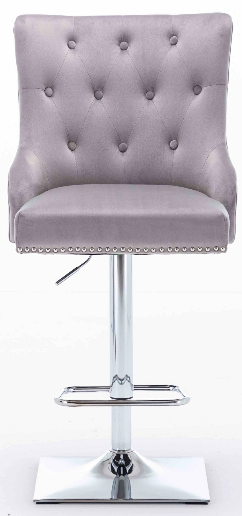 Knightsbridge Light Grey French Velvet Ring Knocker Back Bar Stool - Belmont Interiors