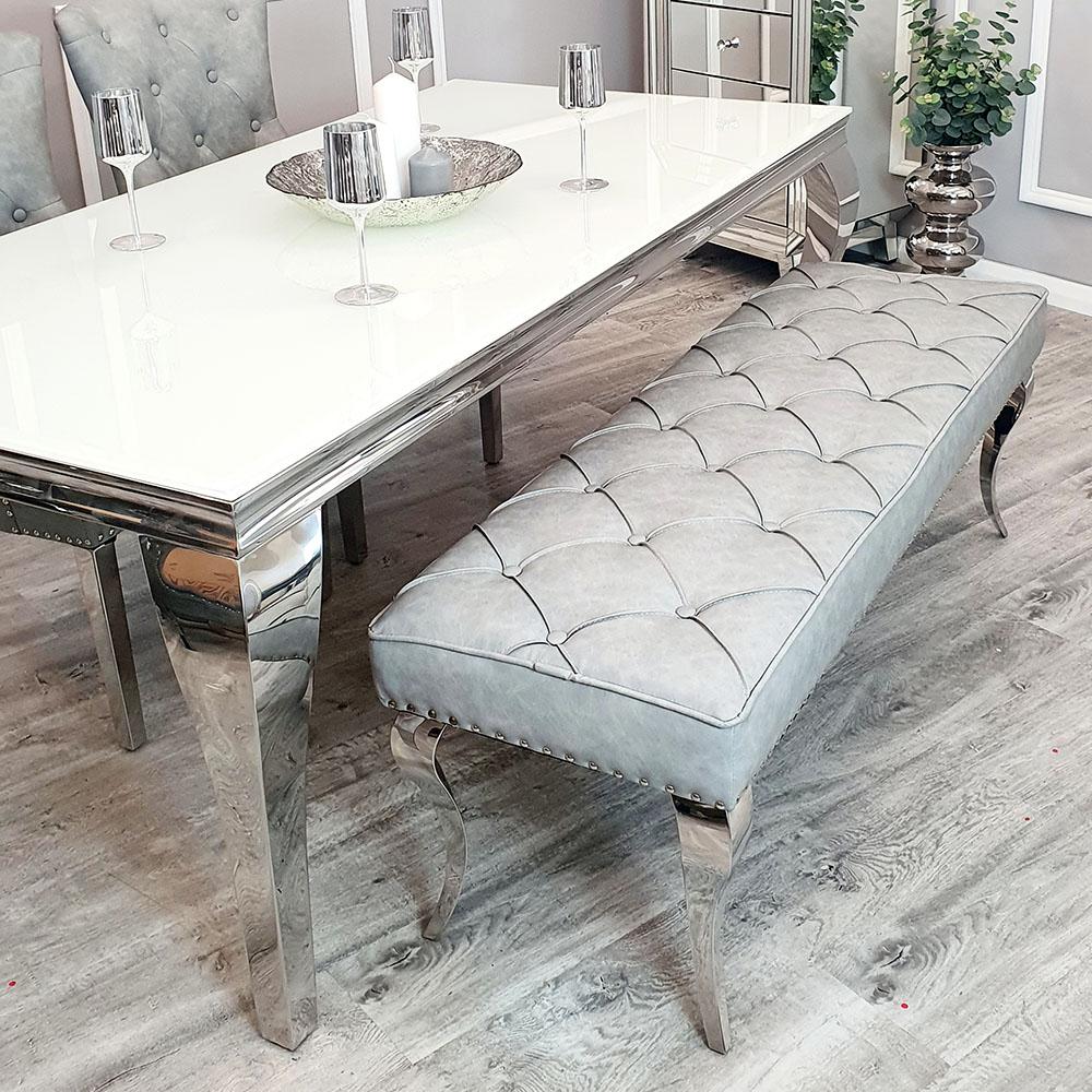 Louis Valentino 140CM Light Grey PU Leather Bench - Belmont Interiors