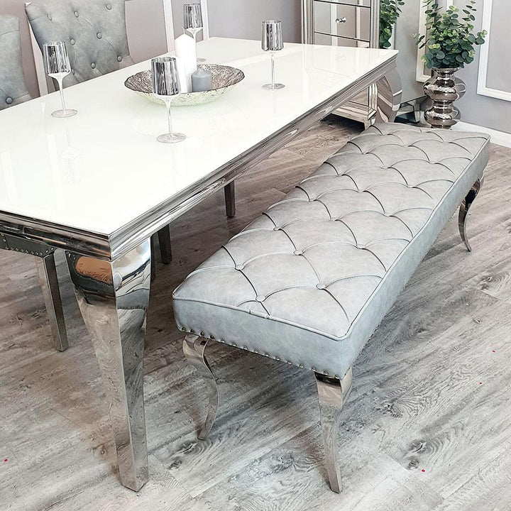 Louis Valentino 140CM Light Grey PU Leather Bench - Belmont Interiors