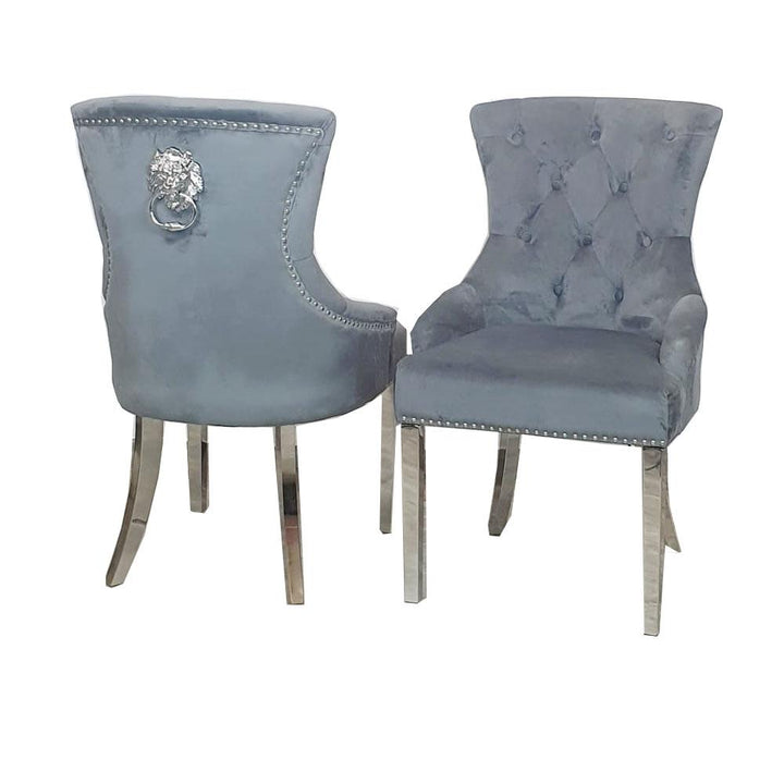 Megan Dark Grey Plush Velvet Lion Knocker Dining Chair - Belmont Interiors